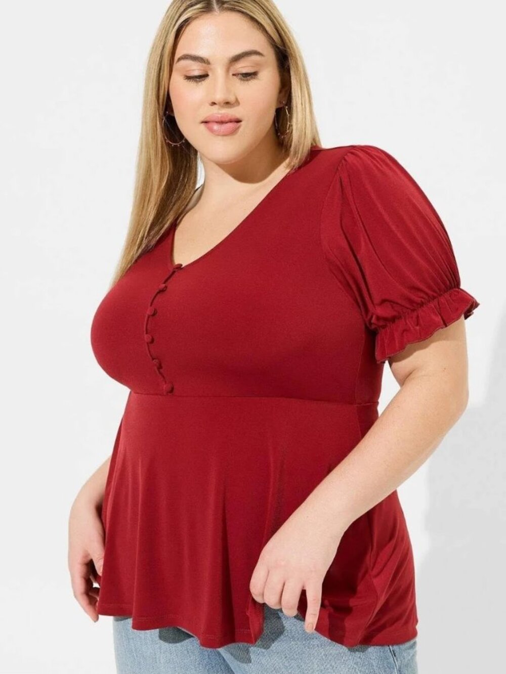 Studio Knit Babydoll Button Front Puff Sleeve Babydoll Size 6x (30/32)